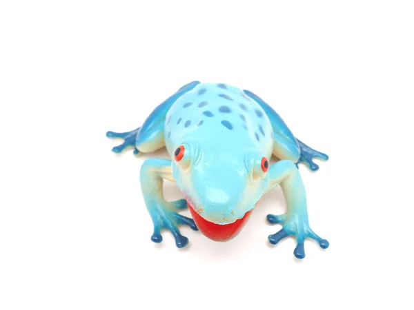 Голубая Игрушечная Лягушка Белом Фоне — стоковое фото