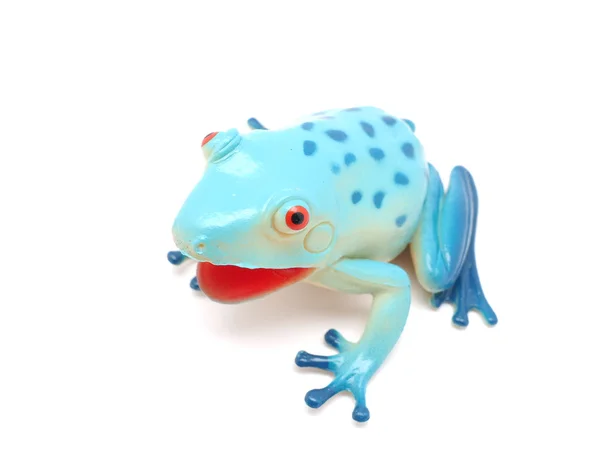 Sapo Brinquedo Azul Fundo Branco — Fotografia de Stock