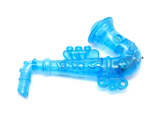 Saxofone Brinquedo Azul Fundo Branco — Fotografia de Stock