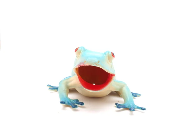 Blauer Spielzeugfrosch Auf Weißem Hintergrund — Stockfoto