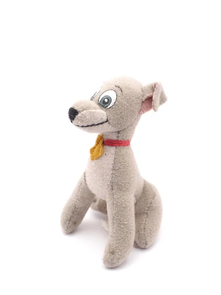 Cão de brinquedo macio em um fundo branco — Fotografia de Stock