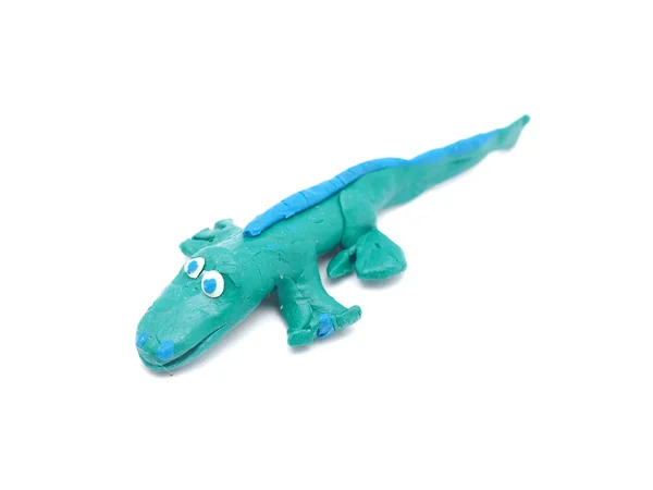 Plasticine speelgoed krokodil op een witte achtergrond — Stockfoto