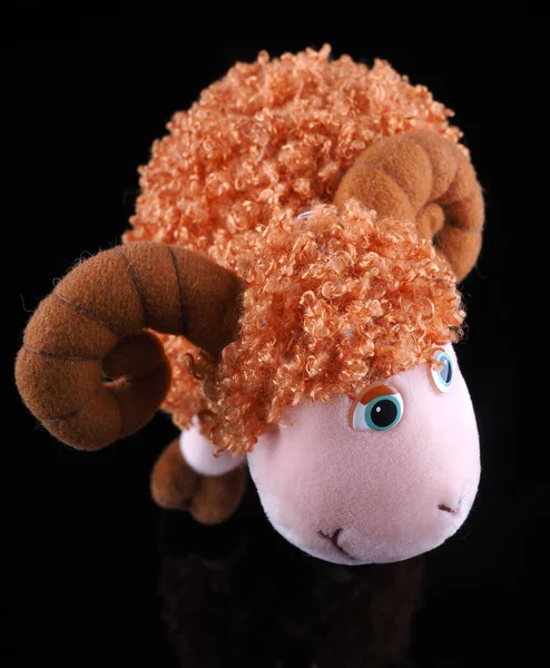 Мягкая игрушка овец на черном фоне — стоковое фото