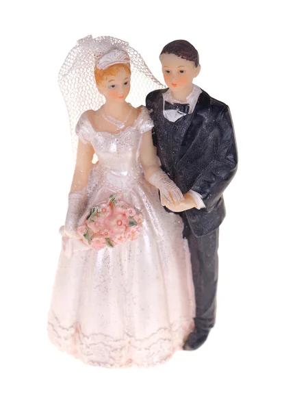 Ceramic bride and groom on a white background — Stock Photo, Image