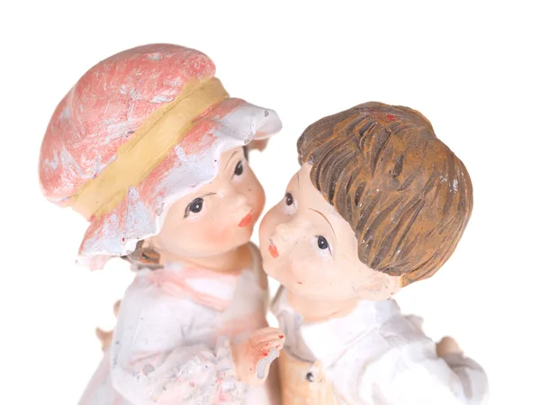 Ceramic toy boy and the girl on a white background — Stock Photo, Image