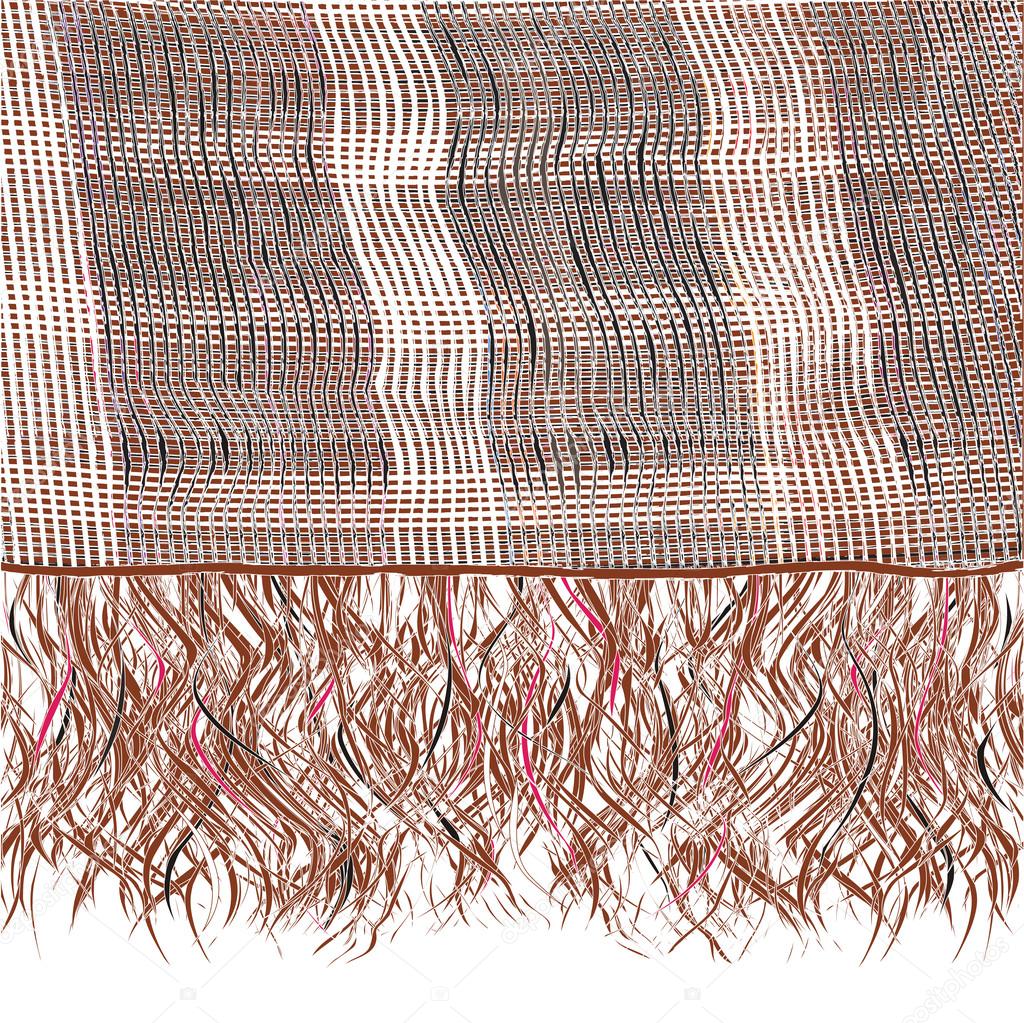 Grunge striped knitted weave scarf with fringe in brown,white,black colors
