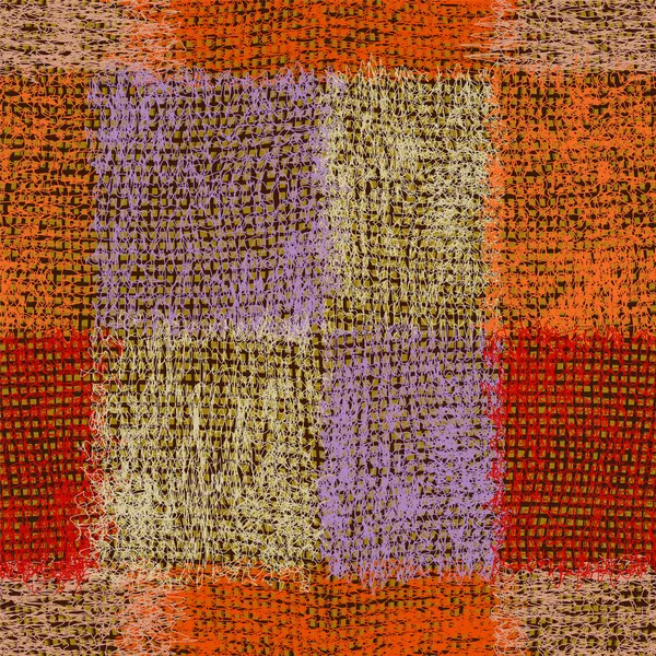 織りのカーペット、格子縞、マットのグランジ ストライプふわふわカラフルなシームレス パターン — ストックベクタ