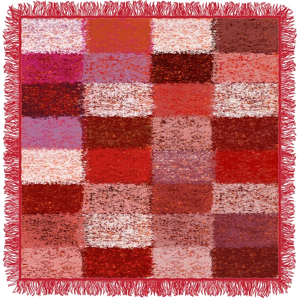 Weven grunge gestreepte en geruite zachte plaid met rand in roze, rood, wit en bruin kleuren — Stockvector