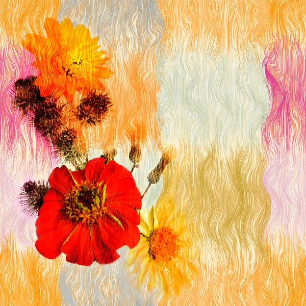 Grunge floral rayado y ondulado fondo de colores sin costuras —  Fotos de Stock
