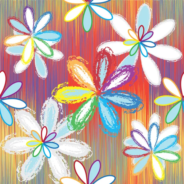 Безшовний візерунок з абстрактними квітами на гранжевому смугастому тлі — стоковий вектор