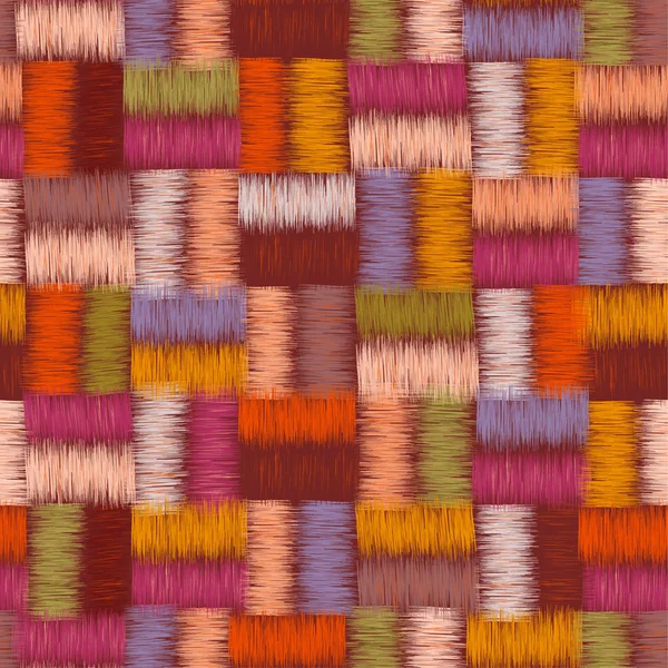 Шахматный гранж-полосатый переплетение красочный бесшовный узор — стоковый вектор
