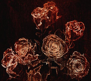 Çiçek arka plan ile stilize eskiz gül buketi