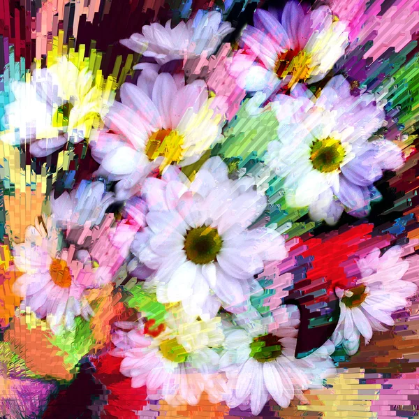 Kwiatowy tła dynamiczne z bukietem białych rumianku — Zdjęcie stockowe