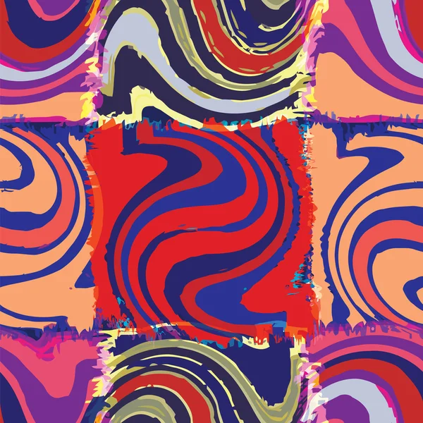 Grunge listrado e ondulado quilt arco-íris sem costura padrão — Vetor de Stock