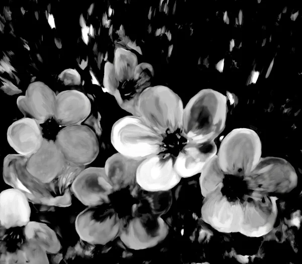 arka plan siyah ve beyaz renklerde lekeli grunge kiraz çiçekleri stilize