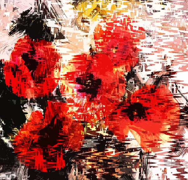 Floral grunge βάφονται και ριγέ φόντο με τυποποιημένο παπαρούνας — Φωτογραφία Αρχείου