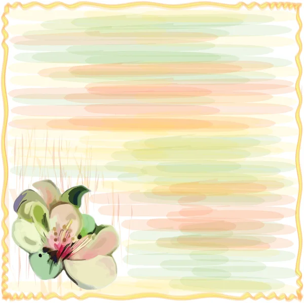 Greeting floral card with wavy frame and stylized flower on grunge striped background in pastel colors — Stock Vector