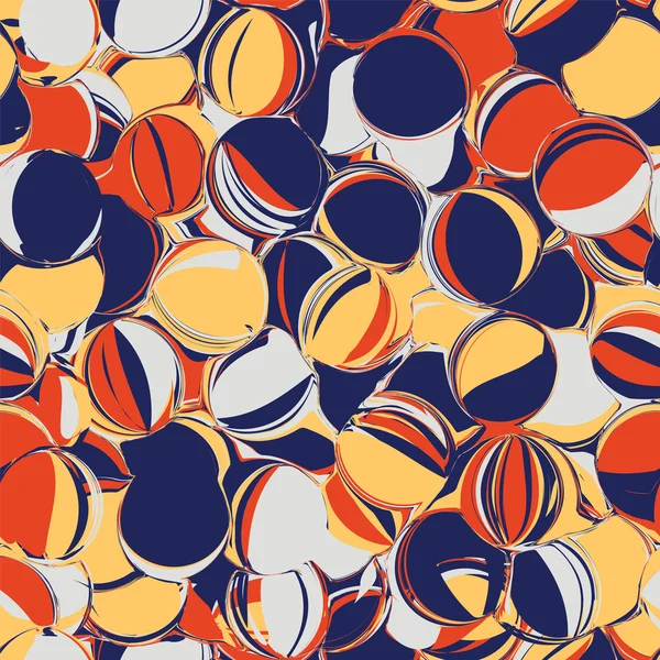 Seamless pattern with chaotic row of grunge striped ovals in blue,yellow,red colors — Stock Vector
