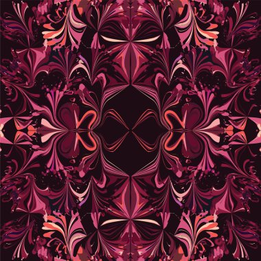 Mor, turuncu, mor renklerde simetrik süs seamless modeli