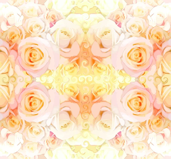 Bezešvé vzor s symetrický řadu abstraktní růže v pastelových barvách — Stockový vektor