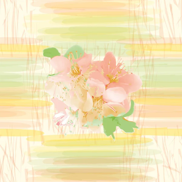 Seamless mönster med abstrakt körsbär blommor på grunge randig bakgrund i pastellfärger — Stock vektor