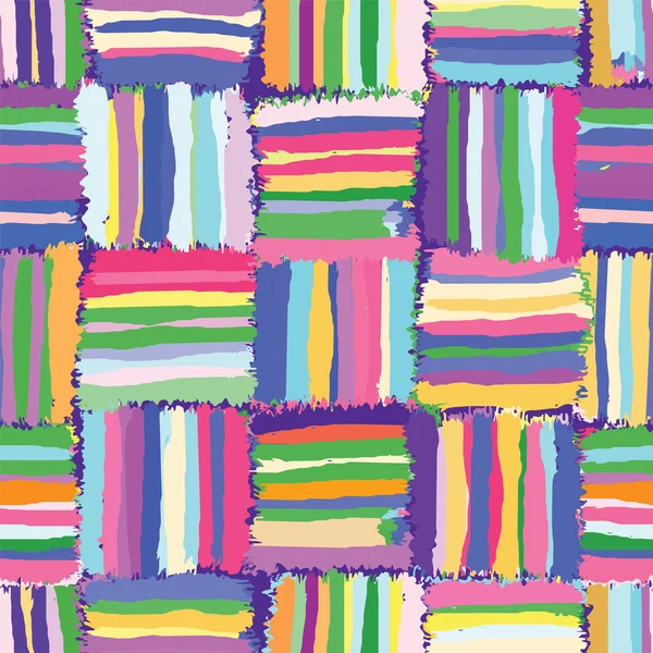 Grunge rayas, a cuadros, acolchado arco iris patrón sin costura — Archivo Imágenes Vectoriales