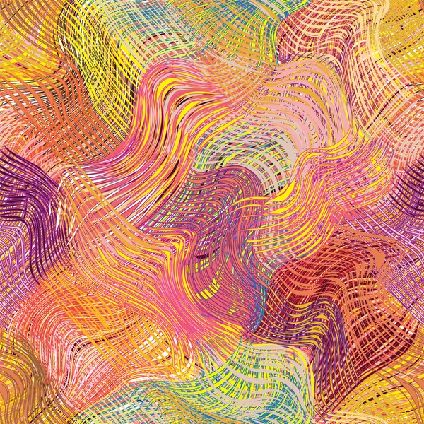 Grunge striped wavy diagonal rainbow seamless pattern — Stockvector