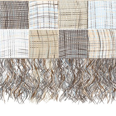 Checkered grunge striped plaid with fringe in beige,blue,brown colors clipart