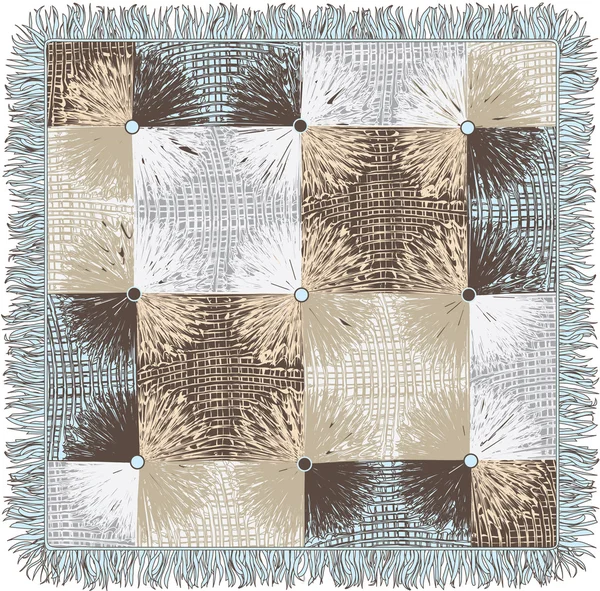 Geruite quilt weven plaid met decoratieve cirkels en rand — Stockvector