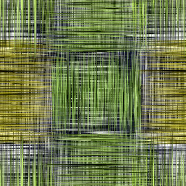 Grid checkered grunge striped seamless pattern in green, yellow, black, white colors — стоковый вектор