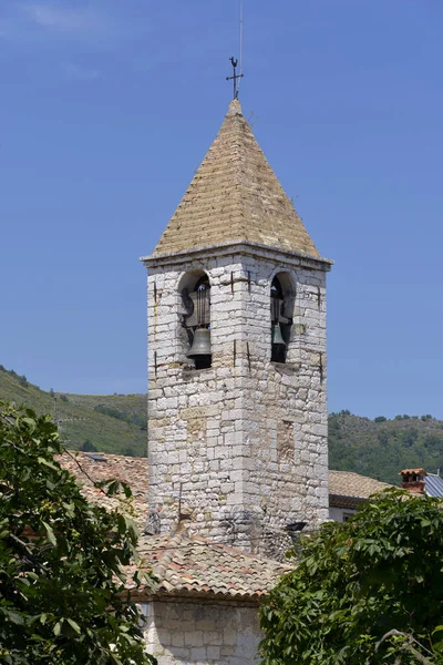 Zvon Věž Saint Grgoire Kostel Tourrettes Sur Loup Jihovýchodě Francie — Stock fotografie