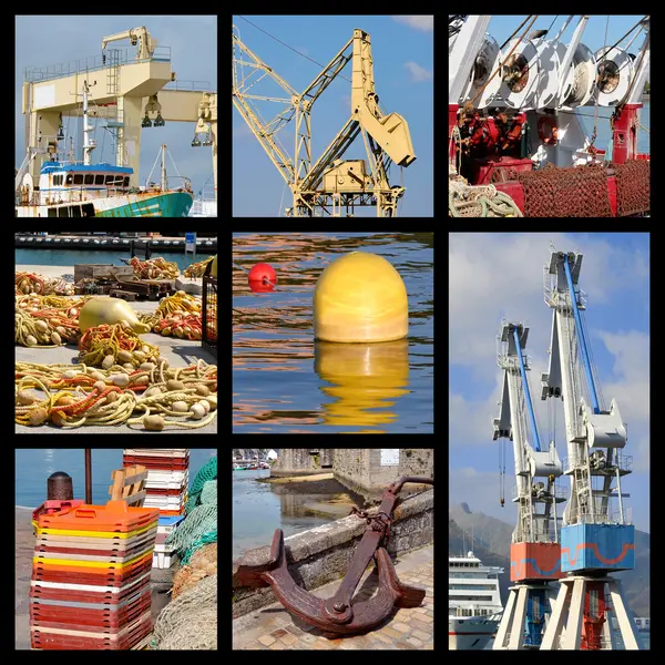 Mozaïek foto's van objecten in de haven van — Stockfoto