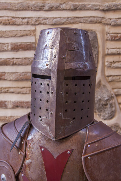Metal armor and helmet of the knight of the crusader
