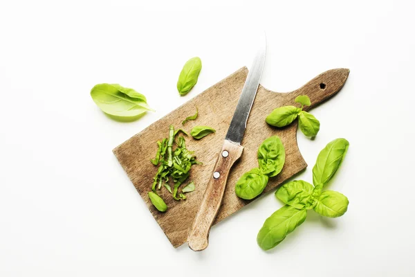 Hojas de albahaca sobre blanco — Foto de Stock