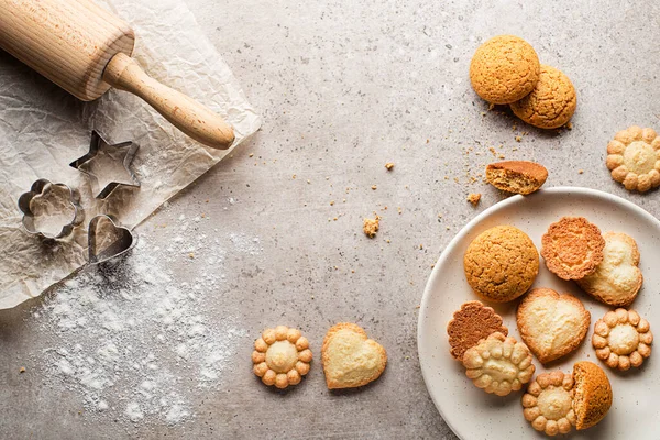 Fazer Assar Biscoitos Açúcar Corte Todas Formas Sizes Holiday Celebração — Fotografia de Stock
