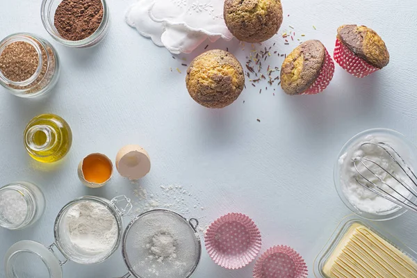Ingrédients Pour Fabrication Cuisson Gâteaux Muffins Fêtes Célébration Concept Cuisine — Photo
