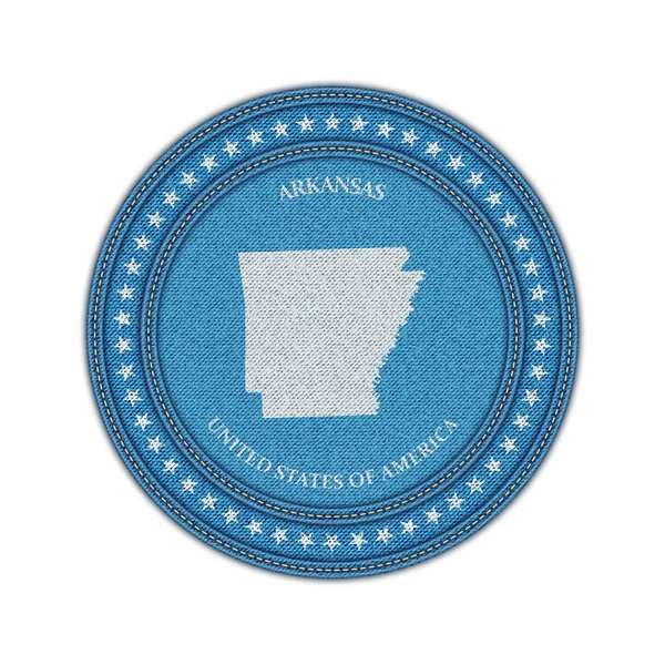 Label with map of arkansas. Denim style. — Stock Vector