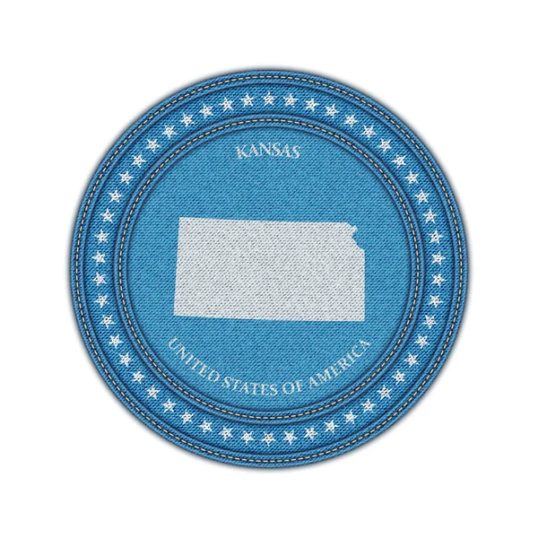 Label with map of kansas. Denim style. — Stock Vector