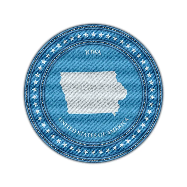 Label with map of iowa. Denim style. — Stock Vector