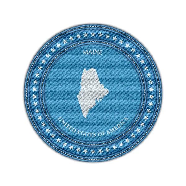 Label with map of maine. Denim style. — Stock Vector