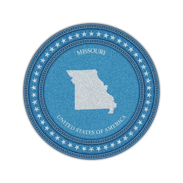 Label with map of missouri. Denim style. — Stock Vector