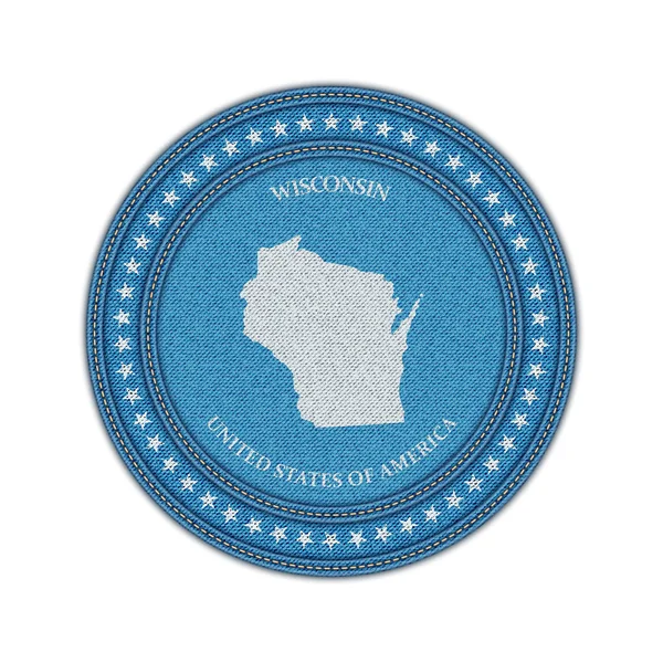 Label with map of wisconsin. Denim style. — Stock Vector