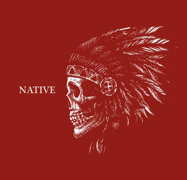 Skalle indian chief hand ritning stil — Stock vektor