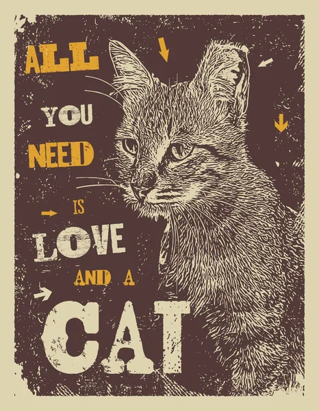 Tout ce dont tu as besoin c'est d'amour et d'un chat — Image vectorielle