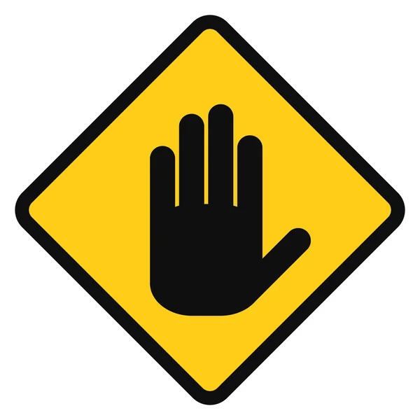 Icono mano blanca sobre fondo amarillo — Vector de stock