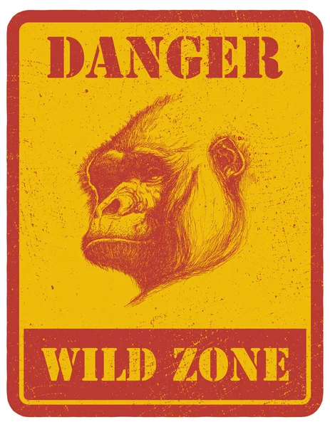 Warning sign. danger signal with gorilla. eps 8 — Stock Vector