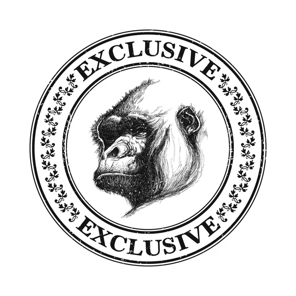 Ape head logo in black and white. — Stock Vector