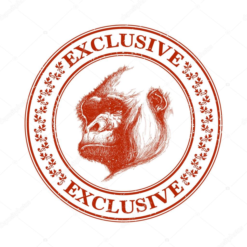 Ape head logo in red and white. Vector illustration