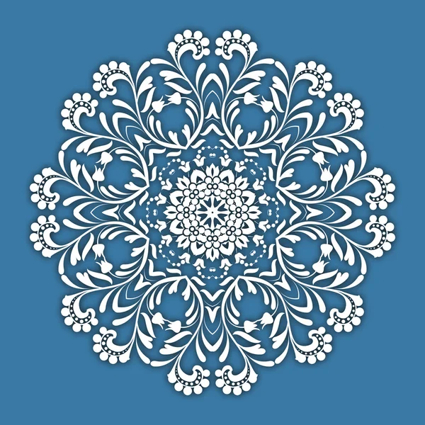 Abstract vector circle floral ornamental border. Lace pattern design. White ornament on blue background. Can be used for banner, web design, wedding cards and others — Stock Vector