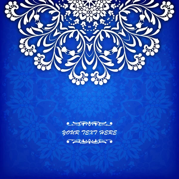 Borda ornamental floral círculo vetorial abstrato. Design de padrão de renda. Ornamento branco no fundo azul. Pode ser usado para banner, web design, cartões de casamento e outros —  Vetores de Stock